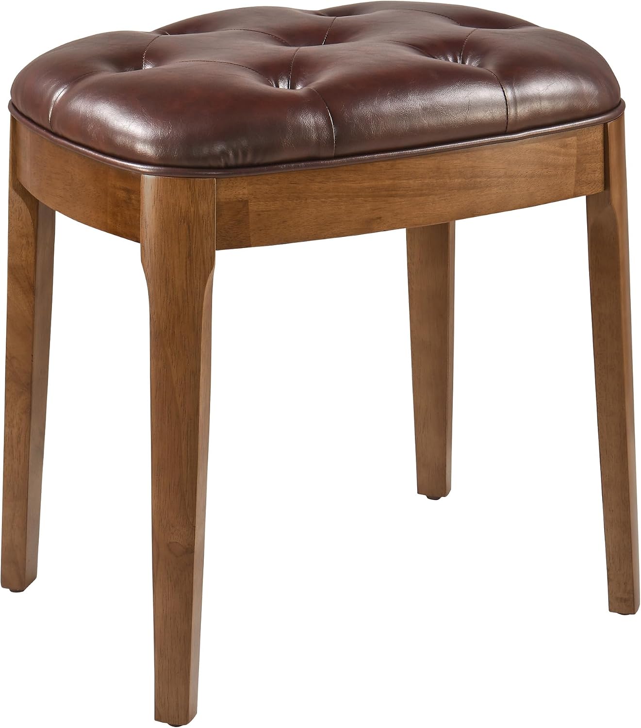 Vanity Stool with Padded Cushion, Vanity Bench with Wood Legs, Piano Bench Seat with with Solid Wood Legs, Backless Vanity Stool for Makeup Room, Bedroom, Dining Room and Study Room, Brown