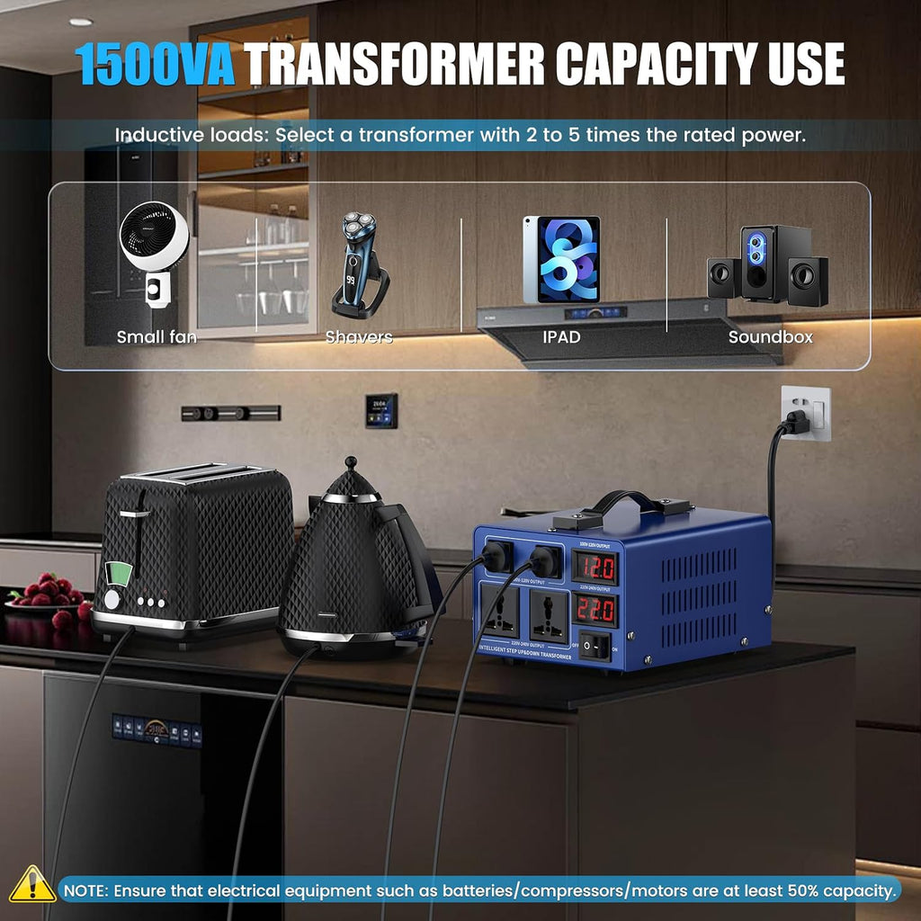 6000 watt Voltage Conversion Transformer Heavy-Duty Step-up/Step-Down AC 110V/120V/220V/240V Power Conversion, with resettable Circuit Breaker Protection, with US Power Cord, LCD Display
