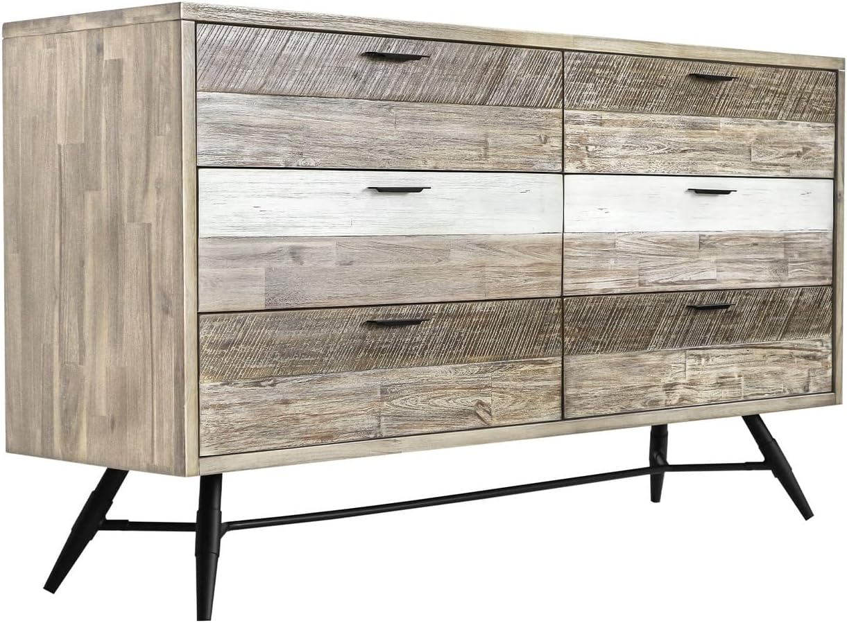 Armen Living Bridges 4 Piece Queen Bedroom Set in Two-Tone Acacia Wood, Natural