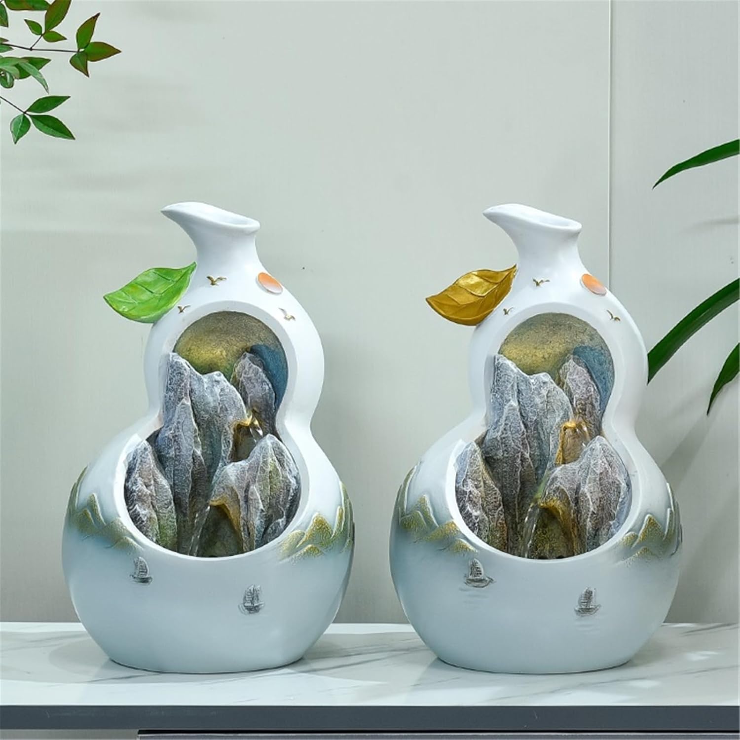 Tabletop Fountain Decorative Indoor Fountain Meditation Gurgling Water Fountain Home Office Decor(Green)