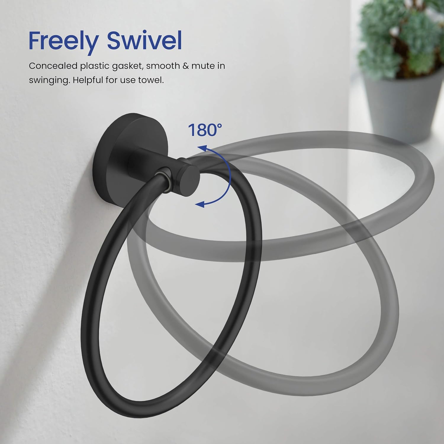 KIBI Circular Bathroom Hardware Set 5 Piece Bathroom Accessories Set | Towel Bar (18'), Towel Ring, Toilet Paper Holder, Robe Hooks (Matte Black) (C-KBA14-5-4)
