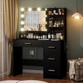 DINGIPP Vanity Desk with Lighted Mirror and Charging Station, Makeup Vanity with 4 Drawers & Storage Shelves,Makeup Desk 3 Color Lights Modes Available, Bedroom Dressing Table for Women, Girls