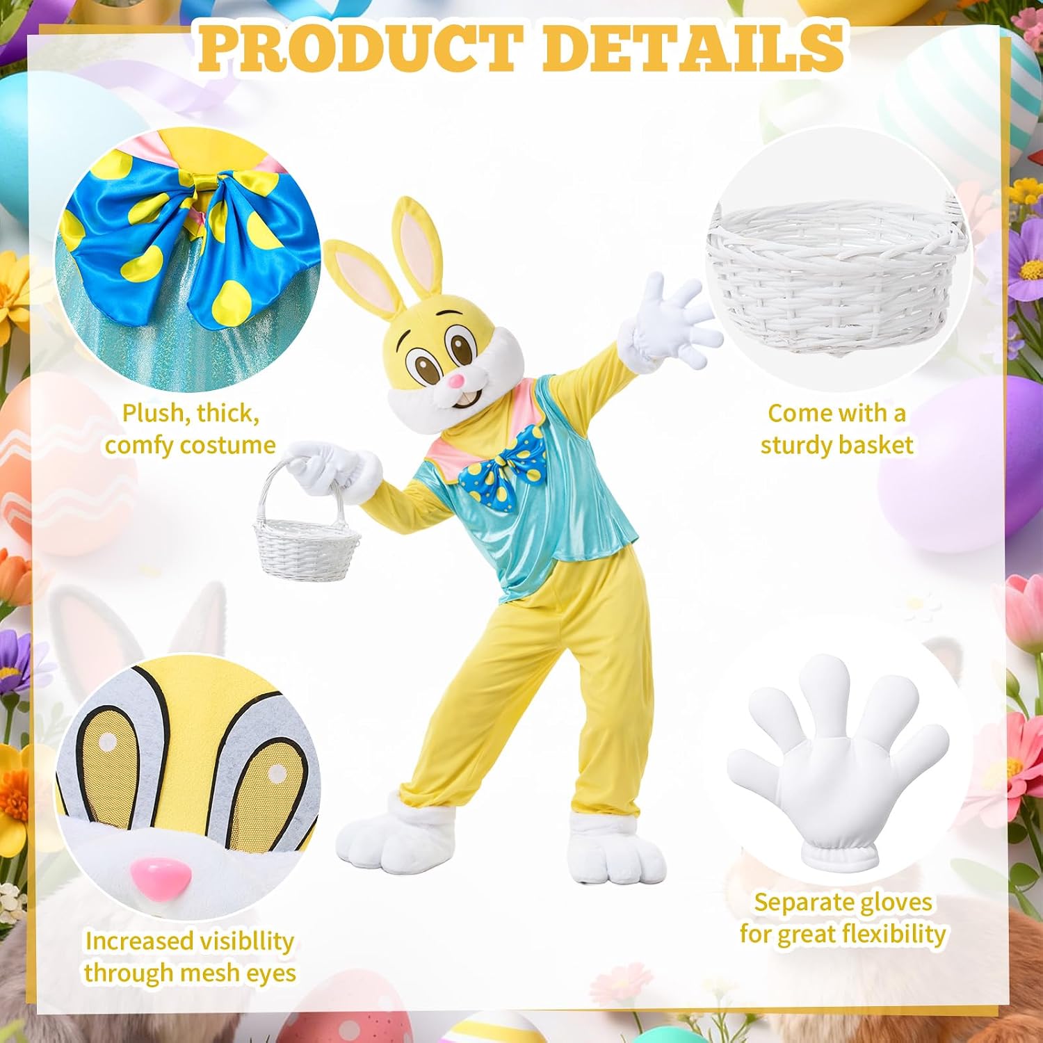 Syhood Easter Bunny Costume Adult Bunny Suit Outfit Rabbit Mascot Costumes for Men Women Easter Celebrations Events Cosplay