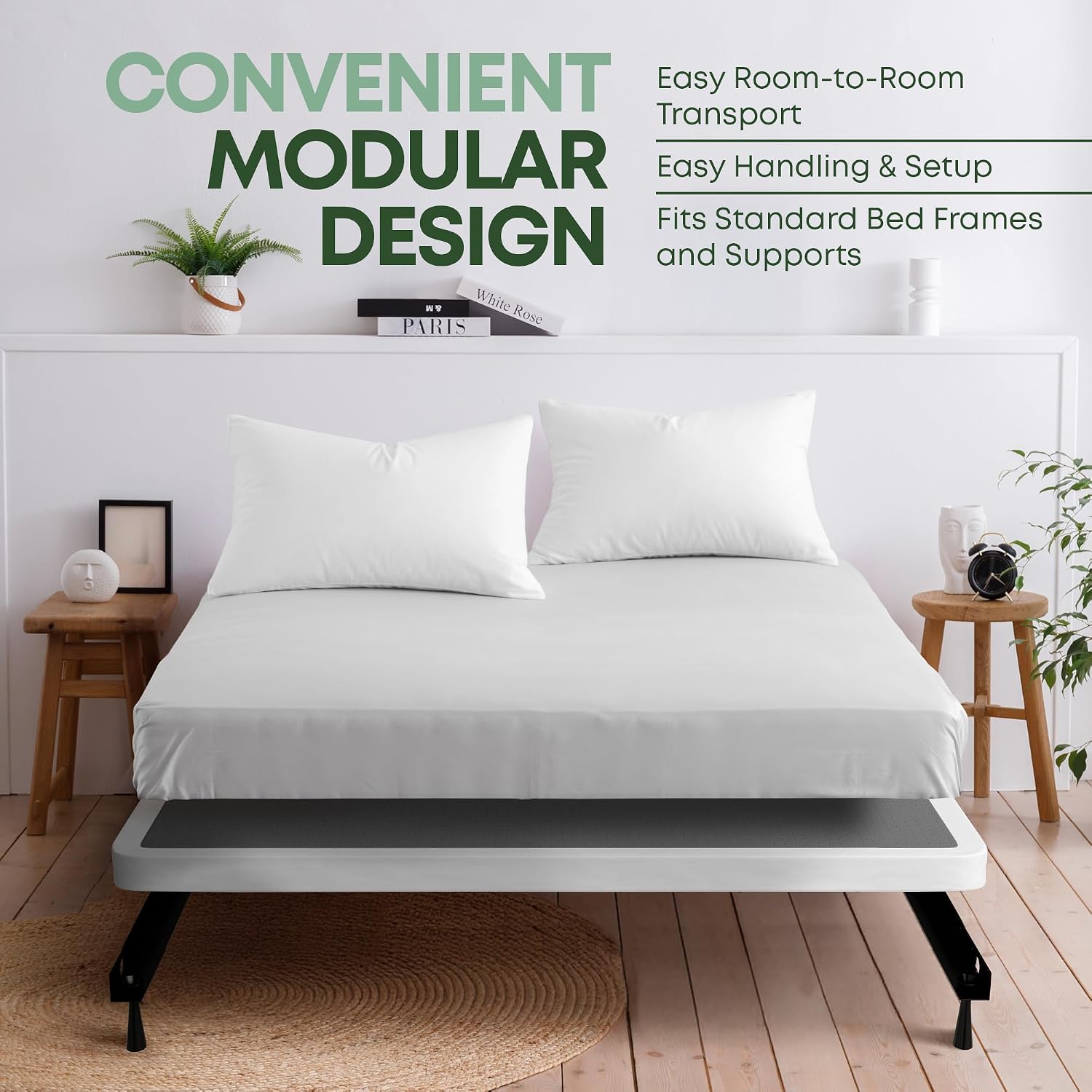 Greaton, 2.5' Full Size Box Spring Only for Full Size Bed – Amish-Made in the USA – Solid Wood Mattress Foundation with Stable & Quiet Support – Flat-Packed & Easy Assembly – White