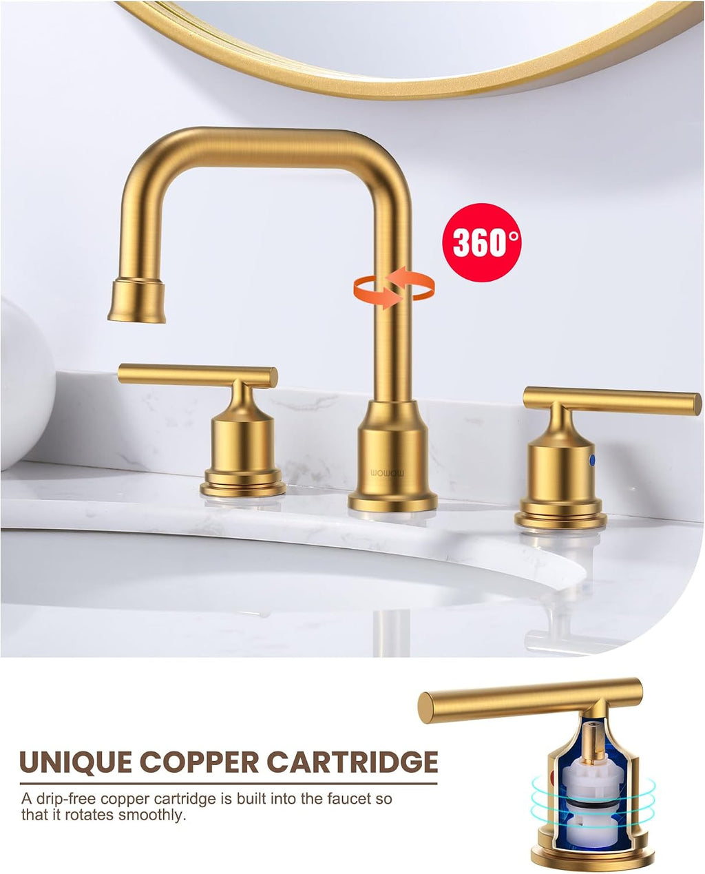 Brushed Gold Bathroom Faucet Set: WOWOW Widespread Bathroom Sink Faucet 3 Hole with Pop-up Drain and Supply Lines, 8 Inch Vanity Taps 3 Pieces Basin Tap 2 Handle Modern (Set of 2)