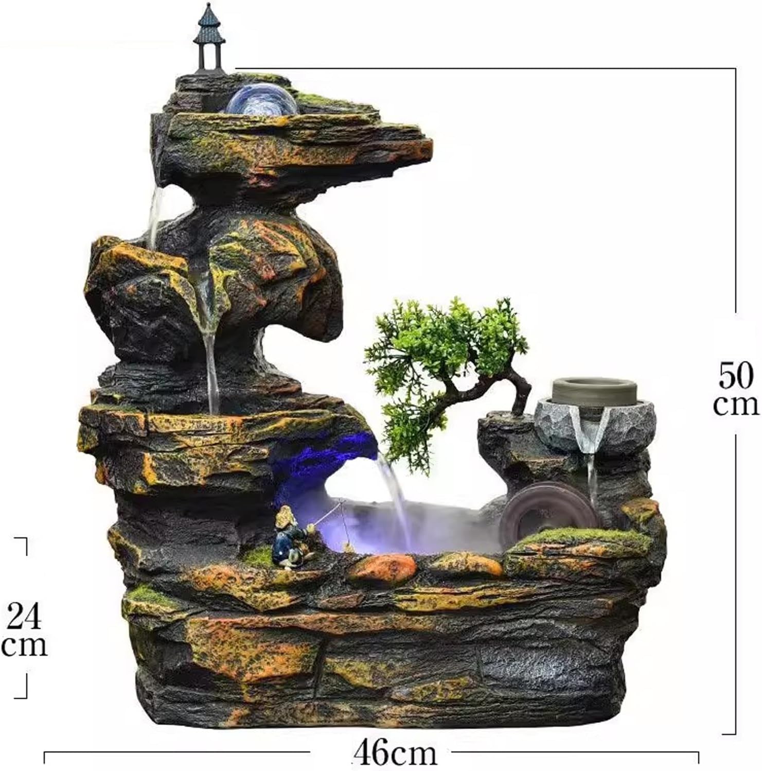 GRFIT Tabletop Fountain Living Room Rockery, Flowing Water Landscape, Fountain Desktop Decoration, Gift Giving Desktop Decoration with Atomizer Desktop Fountain (Size : L)