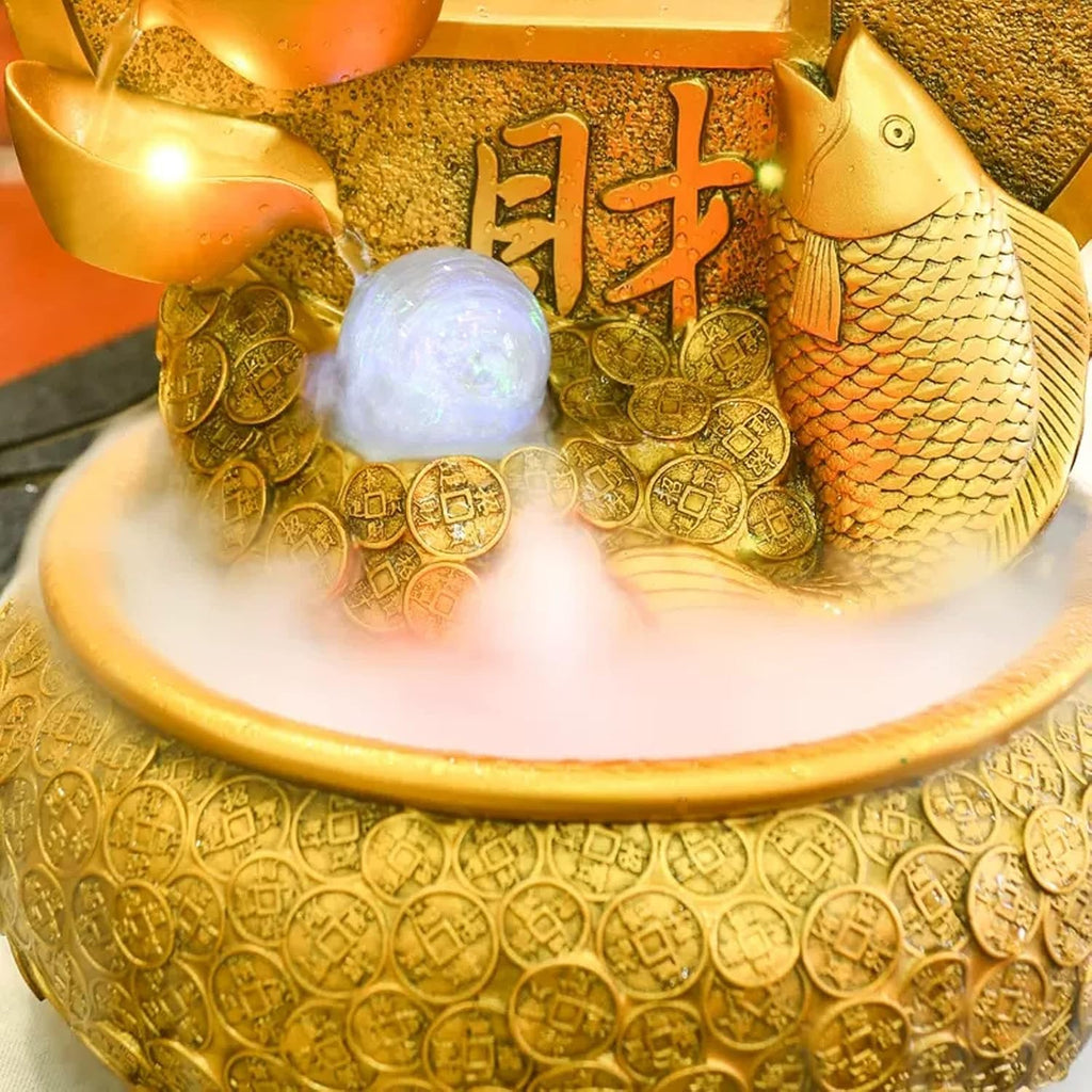 Tabletop Fountain Desktop Fountain Waterfall Decoration with Rotating Decorative Ball Golden Koi Fish Tabletop Fortune and Good Luck Meditation for Office Living Room Craft(Medium)