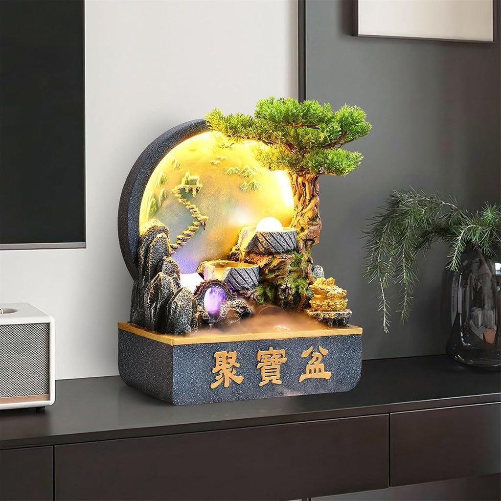 Tabletop Fountain Rockery Tabletop Waterfall Fountain – Resin Indoor Desk Fountain Décor for Bedroom Office