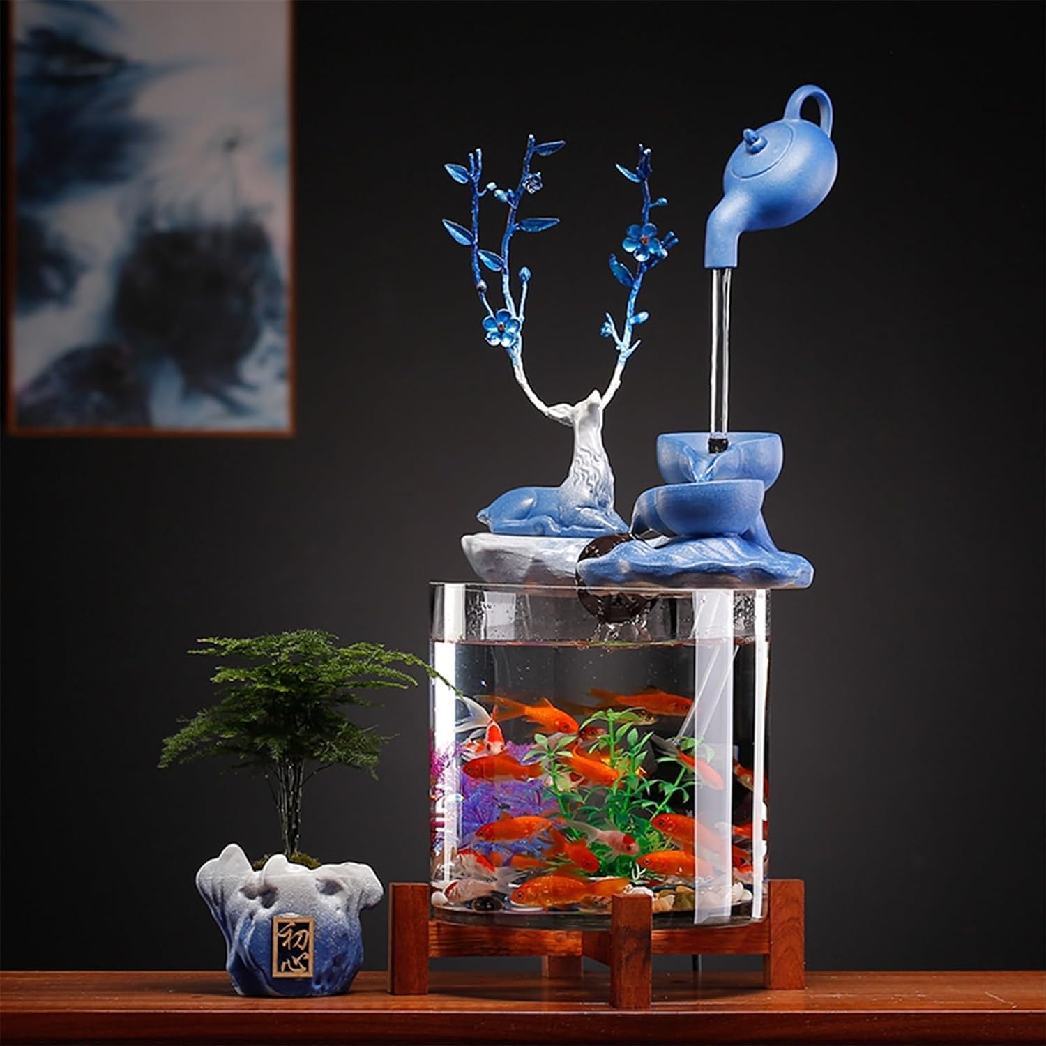 Tabletop Fountain Indoor Fountain Living Room Desktop Circulating Water Ornaments Transparent Glass Fish Tank