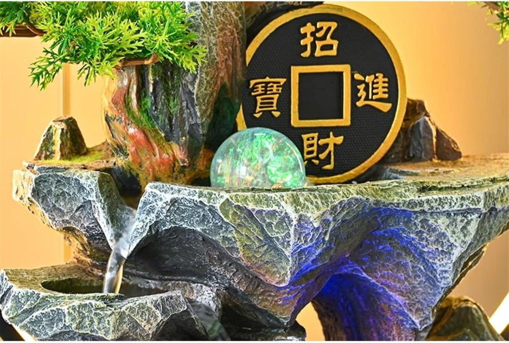 Tabletop Water Fountain Tabletop Water Fountain Rockery with Waterfall and Fountain Decorative Piece for Home Office Decor Office Relaxation Meditation Fountain(Brown)