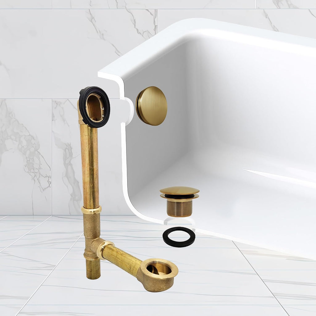 Westbrass A325H-18 14' Brass Bath Waste & Overflow Assembly with European Tip-Toe Drain Plug and Illusionary Faceplate, Brushed Bronze
