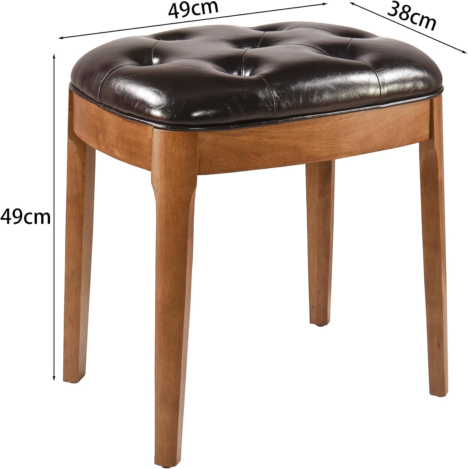 Vanity Stool with Padded Cushion, Vanity Bench with Wood Legs, Piano Bench Seat with with Solid Wood Legs, Backless Vanity Stool for Makeup Room, Bedroom, Dining Room and Study Room, Dark Brown