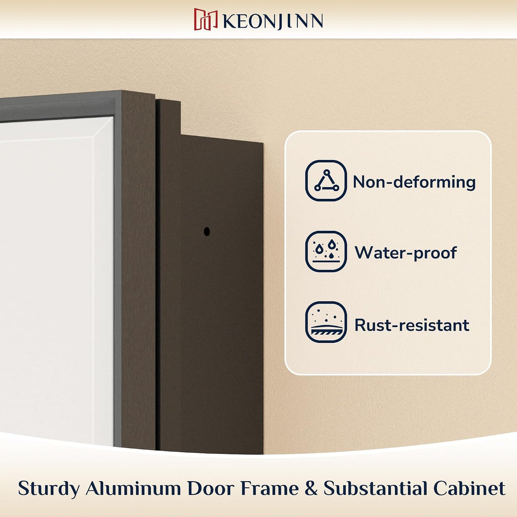 Keonjinn 20' x 26' Black Medicine Cabinet for Bathroom, Fully Assembled, Recessed or Surface Wall-Mounted, Aluminum Framed Beveled Mirror with Storage, Mirrored Cabinets with 2 Adjustable Shelves