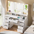 White Vanity with Lighted Mirror, Makeup Vanity Desk with Power Outlet, 9 Drawers & Shelf Storage, 43.3' Large Vanity Desk, Women Girls Vanity Dressing Table for Bedroom Bathroom