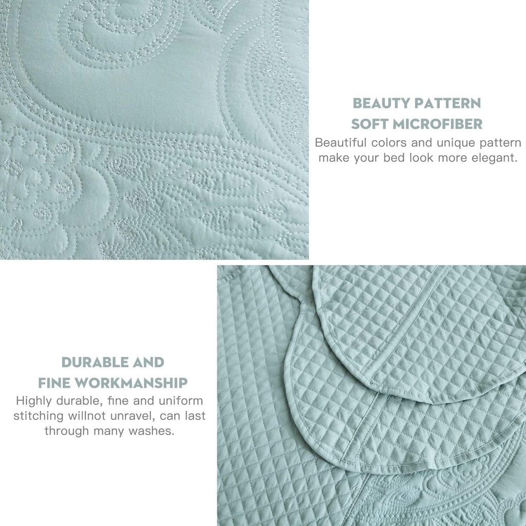 Oversized King Bedspread, Paisley Pattern Design, Lightweight Bedding Cover, Reversible, 5 Piece, 100% Microfiber, Seaglass