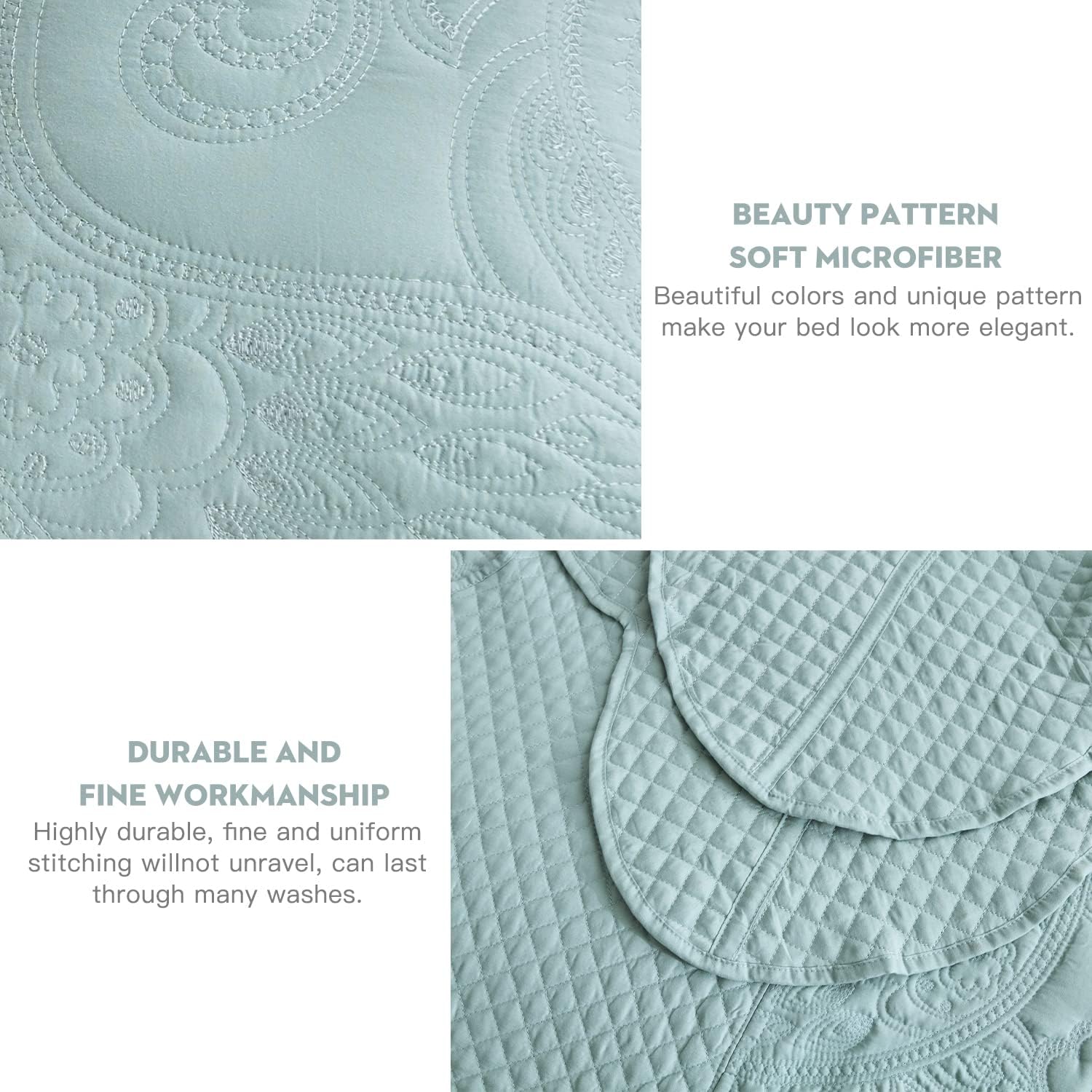 Oversized King Bedspread, Paisley Pattern Design, Lightweight Bedding Cover, Reversible, 5 Piece, 100% Microfiber, Seaglass