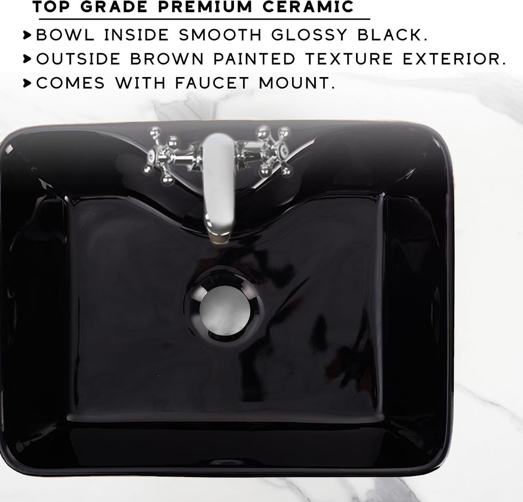 Strictly Sinks 19 Inch Rectangular Bathroom Vessel Sink - Ceramic Countertop Bathroom Sink – Easy to Install Above Counter Luxurious Vessel Sink for Bathroom (18 7/8″ W x 14 1/2″ L x 5 1/4″ H)