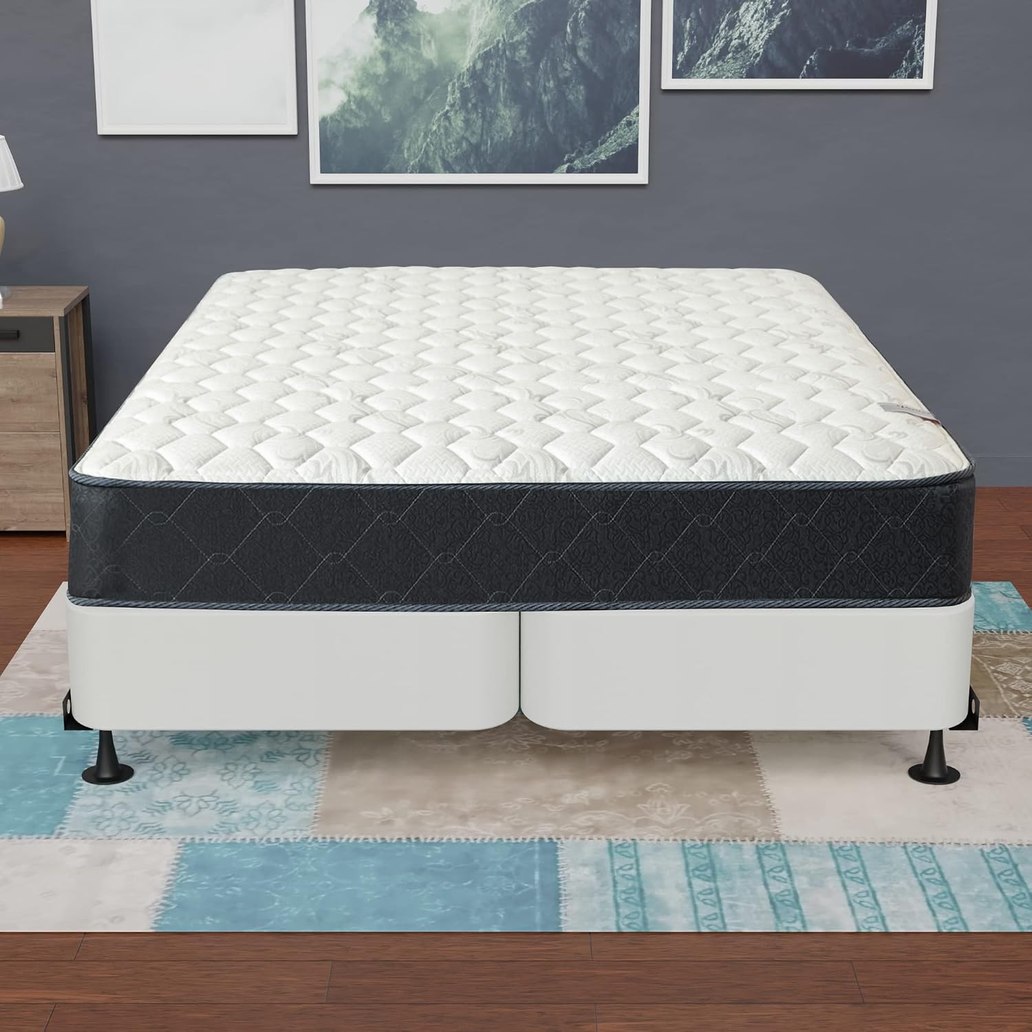 Fully Assembled Split Low Profile Wood Traditional Box Spring/Foundation For Mattress Set, Full, Beige