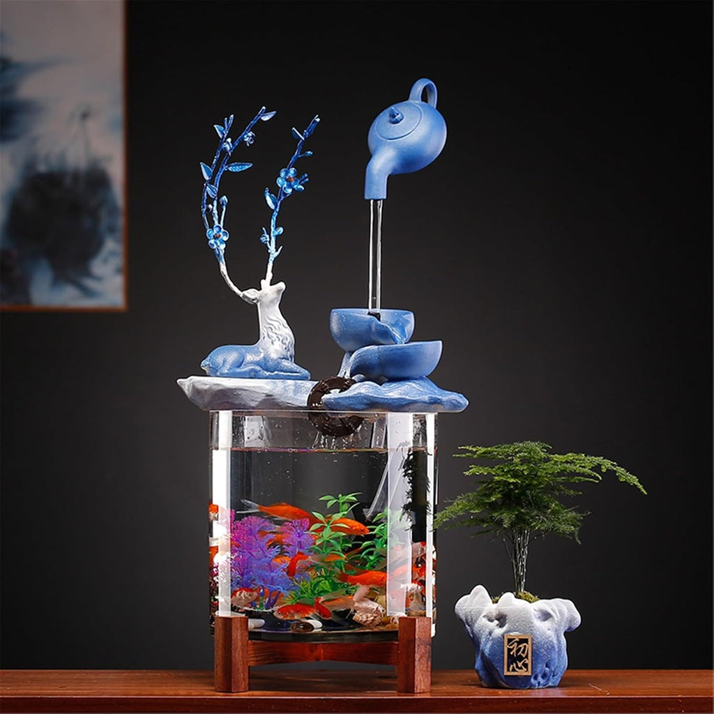 Tabletop Fountain Indoor Fountain Living Room Desktop Circulating Water Ornaments Transparent Glass Fish Tank