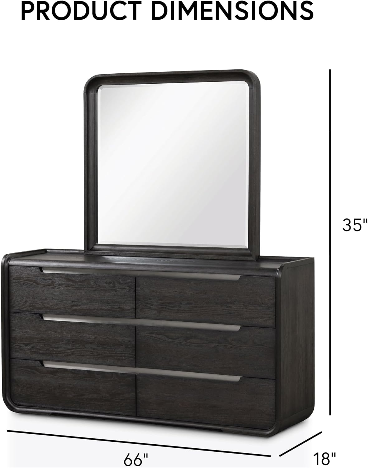 Furniture of America Teada Modern Solid Wood 5-Piece Bedroom Set with Padded Curved Headboard, Oval Nightstand, Felt-Lined Top and UV-Stained Lower Drawers, Box Spring Needed, King, Black