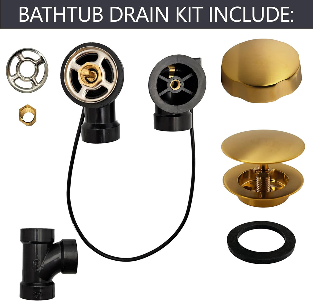 Westbrass A50A27-18 27' SCH. 40 ABS Cable Driven Bath Drain Trim Kit with Rotary Overflow Cover Knob and Pop-Up Stopper, Brushed Bronze