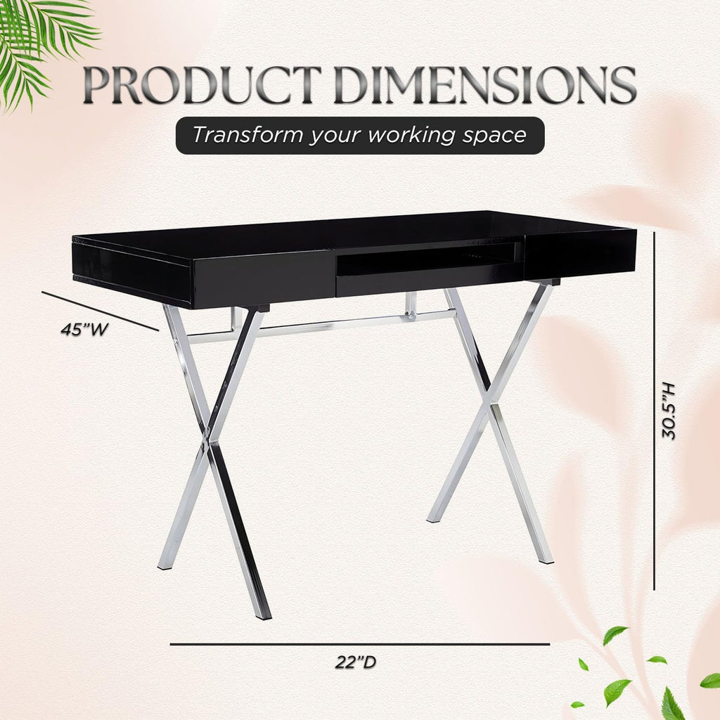 Kings Brand Furniture Contemporary Style Home & Office Desk, Black/Chrome