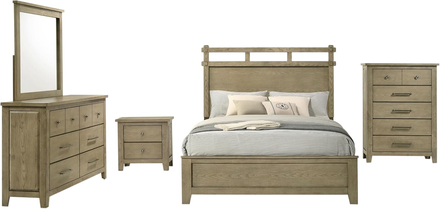 Coaster Home Furnishings - Hazlewood - Wood - 5-Piece Bedroom Set with Rustic Style, Slatted Headboard and Metallic Accent - Bedroom - Queen Size - Vineyard Oak - 207531Q-S5