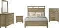Coaster Home Furnishings - Hazlewood - Wood - 5-Piece Bedroom Set with Rustic Style, Slatted Headboard and Metallic Accent - Bedroom - Eastern King Size - Vineyard Oak - 207531KE-S5