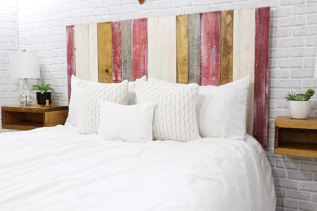 Barn Walls Country Mix Signature Design, Multicolored Solid Wood Headboard, Floating Panels, Wall Mount, Adjustable Height, Easy Assembly, Queen Size