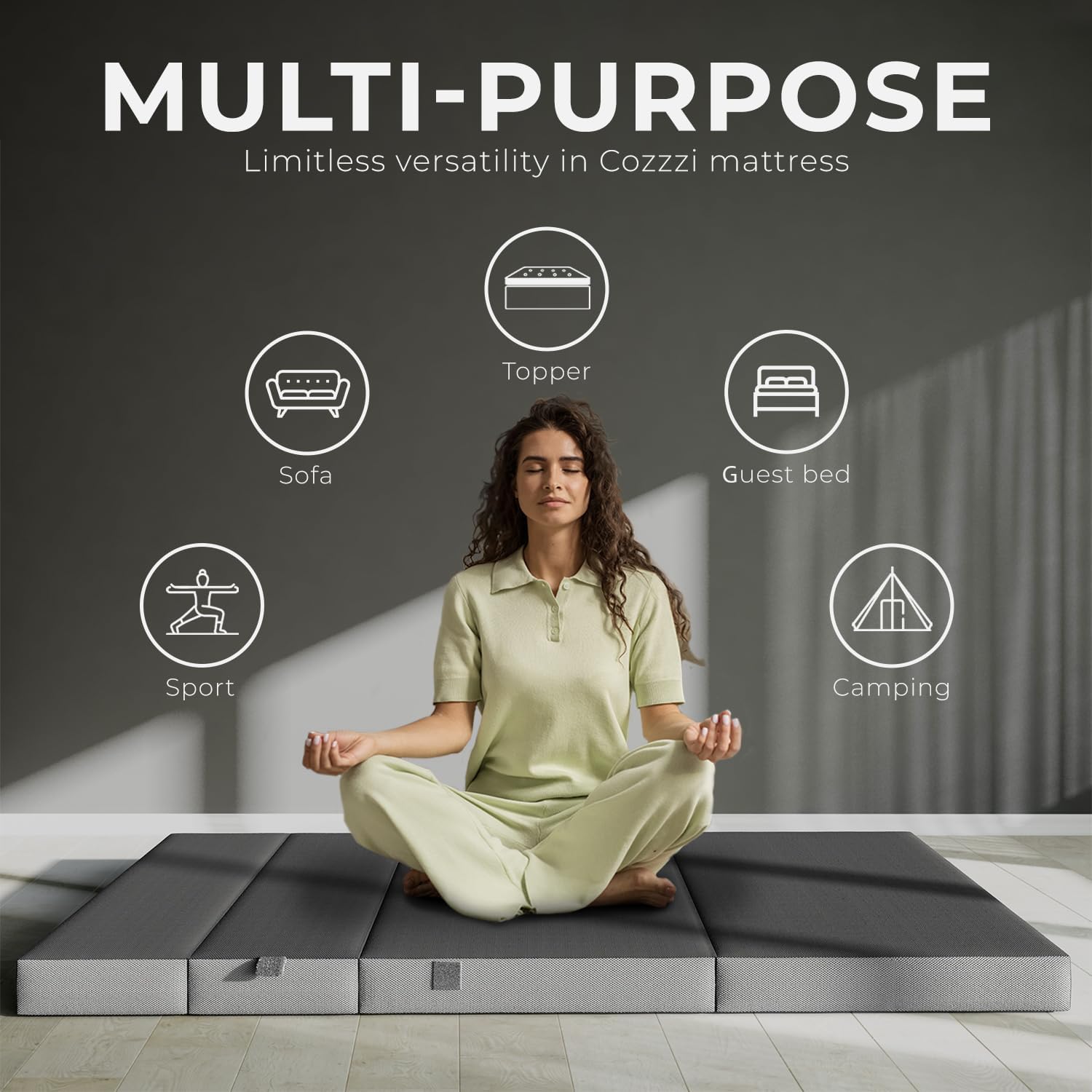 Cozzzi Foldable Mattress Queen Size for Floor and Traveling with Removable Cover - Lightweight and Portable Folding Mattress for Adults & Kids - Compact and Easy to Storage (75in x 58in x 4in)