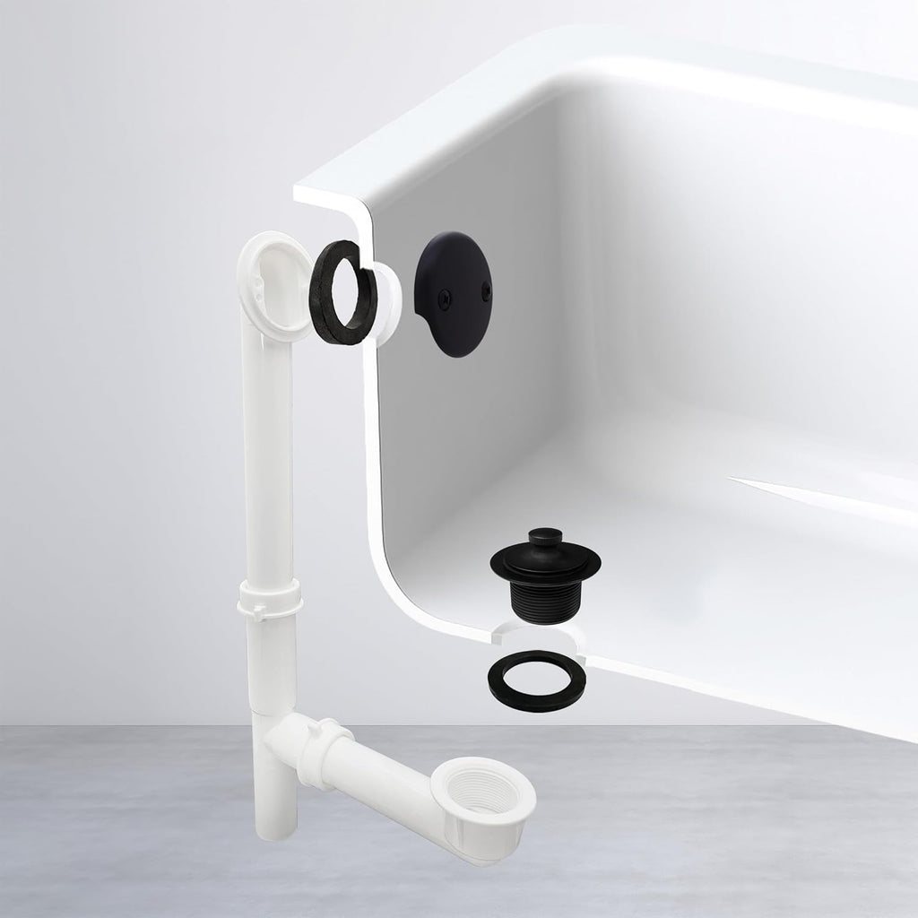 Westbrass 594244-4-62 14' White Tubular Bath Waste & Overflow Assembly with Twist & Close Drain Plug and 2-Hole Faceplate, Matte Black (4-Pack)