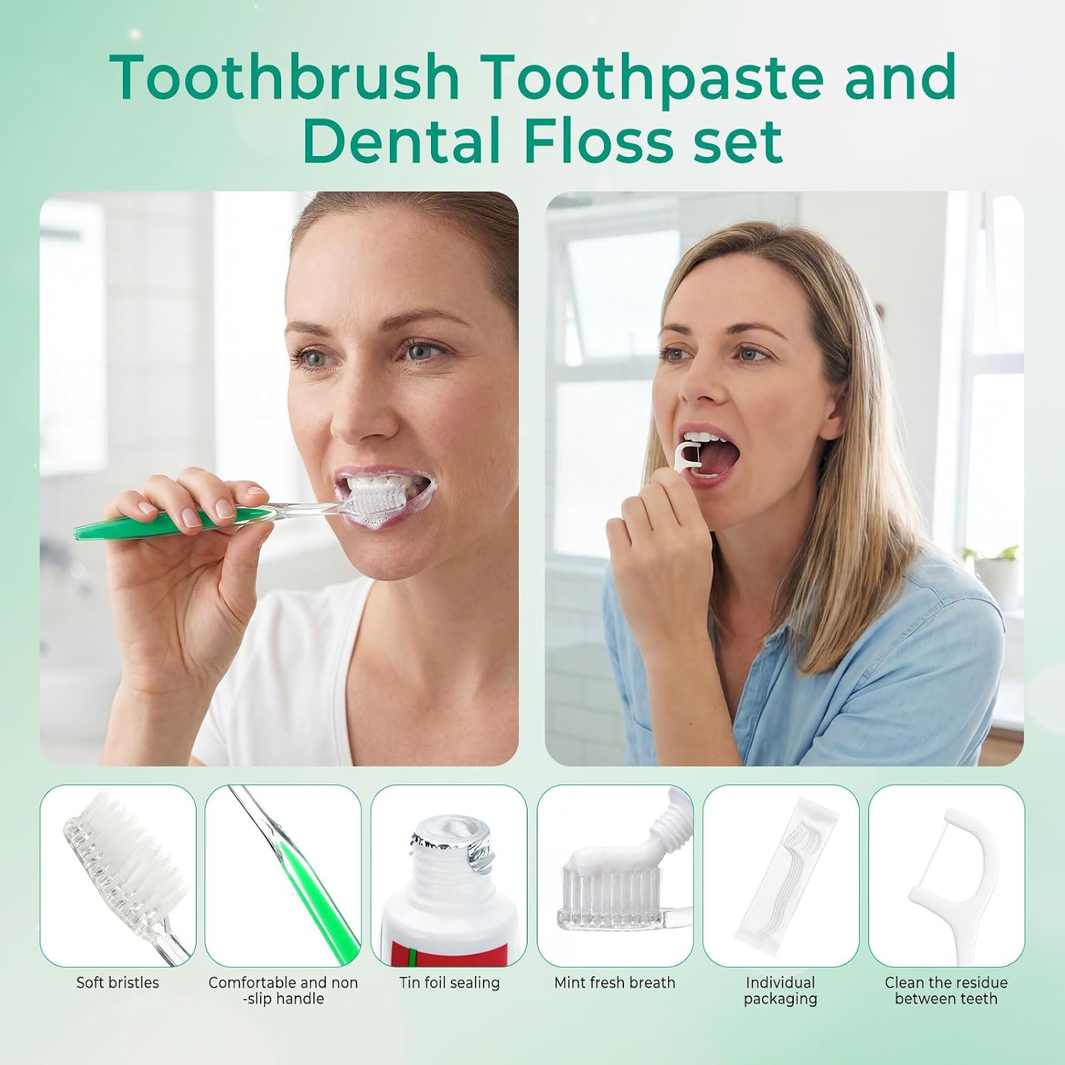 100 Sets Personal Hygiene Kit Bulk,10-IN-1 Green Individually Wrapped Disposable Travel Toothbrushes and Hotel Vanity Set Basic Toiletry Supplies for Homeless,Guests,Charity