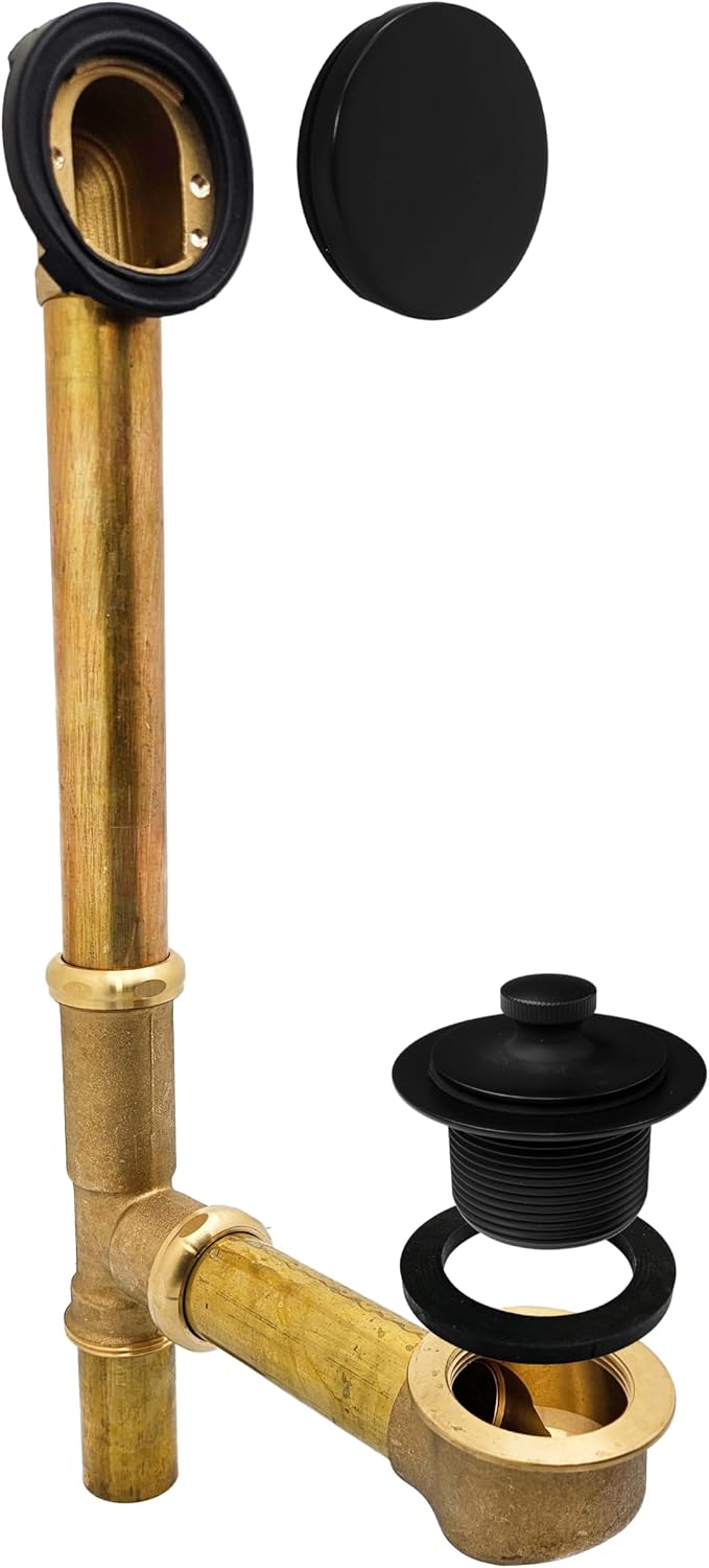 Westbrass A321H-62 14' Brass Bath Waste & Overflow Assembly with Twist & Close Drain Plug and Illusionary Faceplate, Matte Black