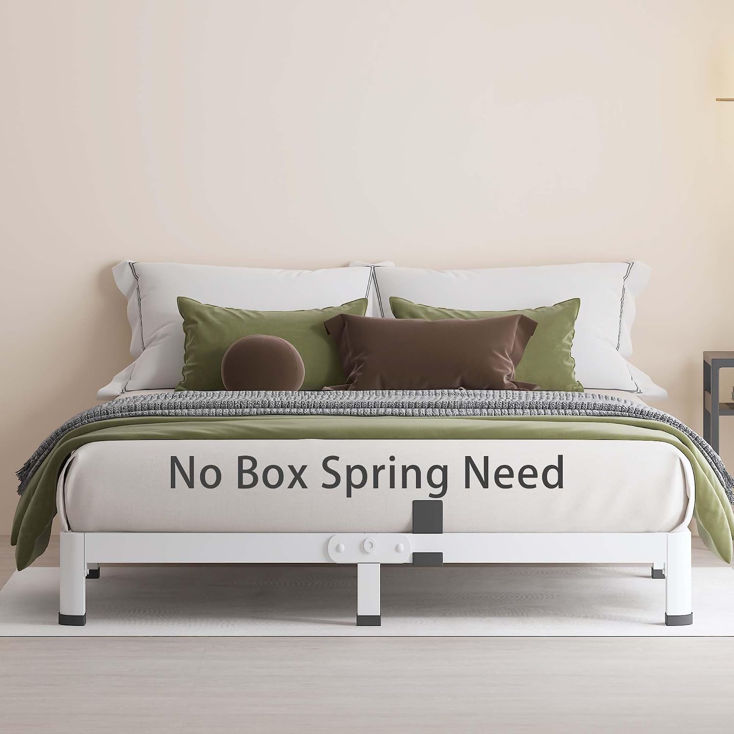 MAF 4 Inch King Metal Platform Bed Frame White with Round Corner Legs, Mattress Slide Stopper, 3000 LBS Heavy Duty Steel Slats Support, Noise Free, No Box Spring Needed, Easy Assembly