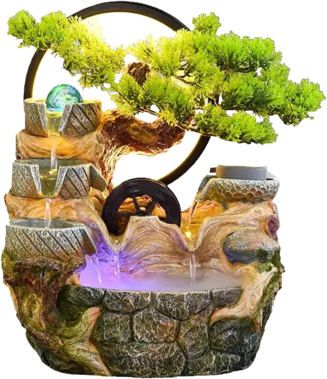 Tabletop Fountain Indoor Relaxation Desktop Fountain Waterfall with Automatic Pump Zen Meditation Feature Artificial Bonsai Decoration for Home Office Bedroom Desk(Small)