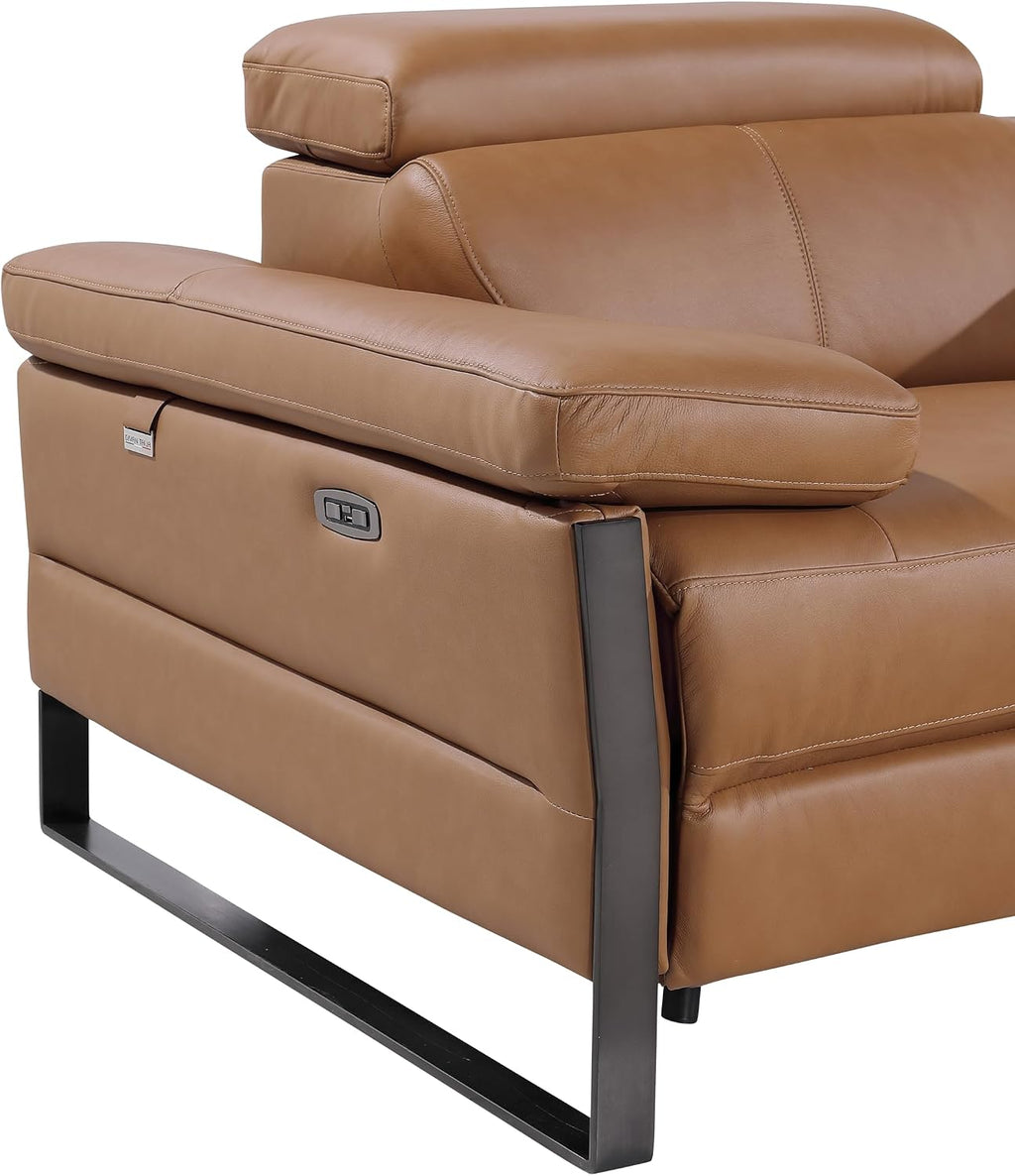BlackJack Furniture Antonio 8 Piece U Shaped Power Reclining Sectional Sofa, Modular Couch with Top Grain Italian Leather, 4 Electric Recliners, USB & Wireless Chargers, Storage Console, Cognac