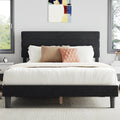 Novilla Queen Bed Frame, Queen Size Bed Frame with Wooden Slats Support, Velvet Upholstered Stripe Headboard, No Box Spring Needed, Heavy Duty Feet, Easy Assembly, Black Velvet