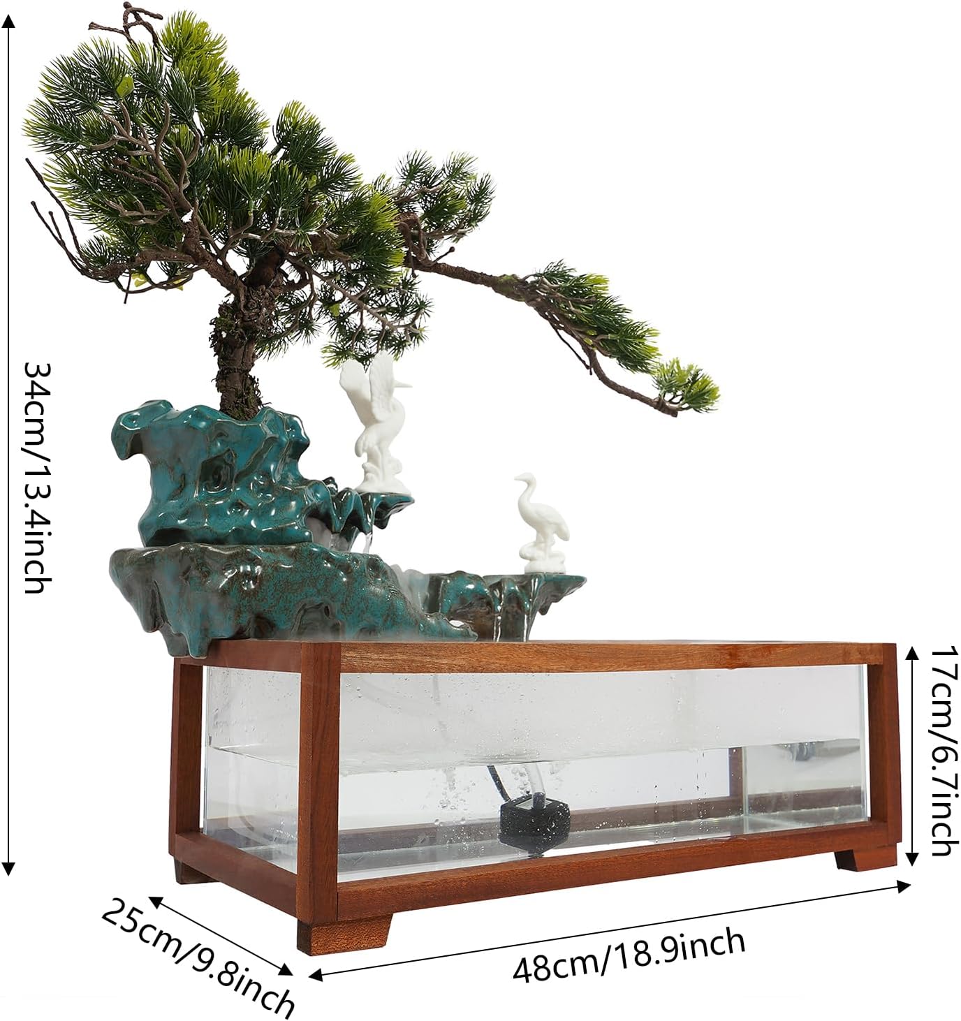 Antique Style Tabletop Water Fountain with Fish Tank & Atomizer, Indoor Ceramic Desktop Fountain with LED Light, Waterfall Feng Shui Zen Meditation Indoor Fountains for Home & Office