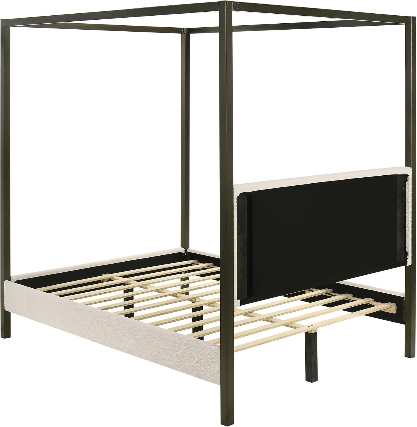 Coaster Home Furnishings - Monroe - Wood - Upholstered Canopy Bed with Four-Post Metal Frame, Padded Headboard and Transitional Style - Bedroom - Queen Size - Vanilla - 300834Q