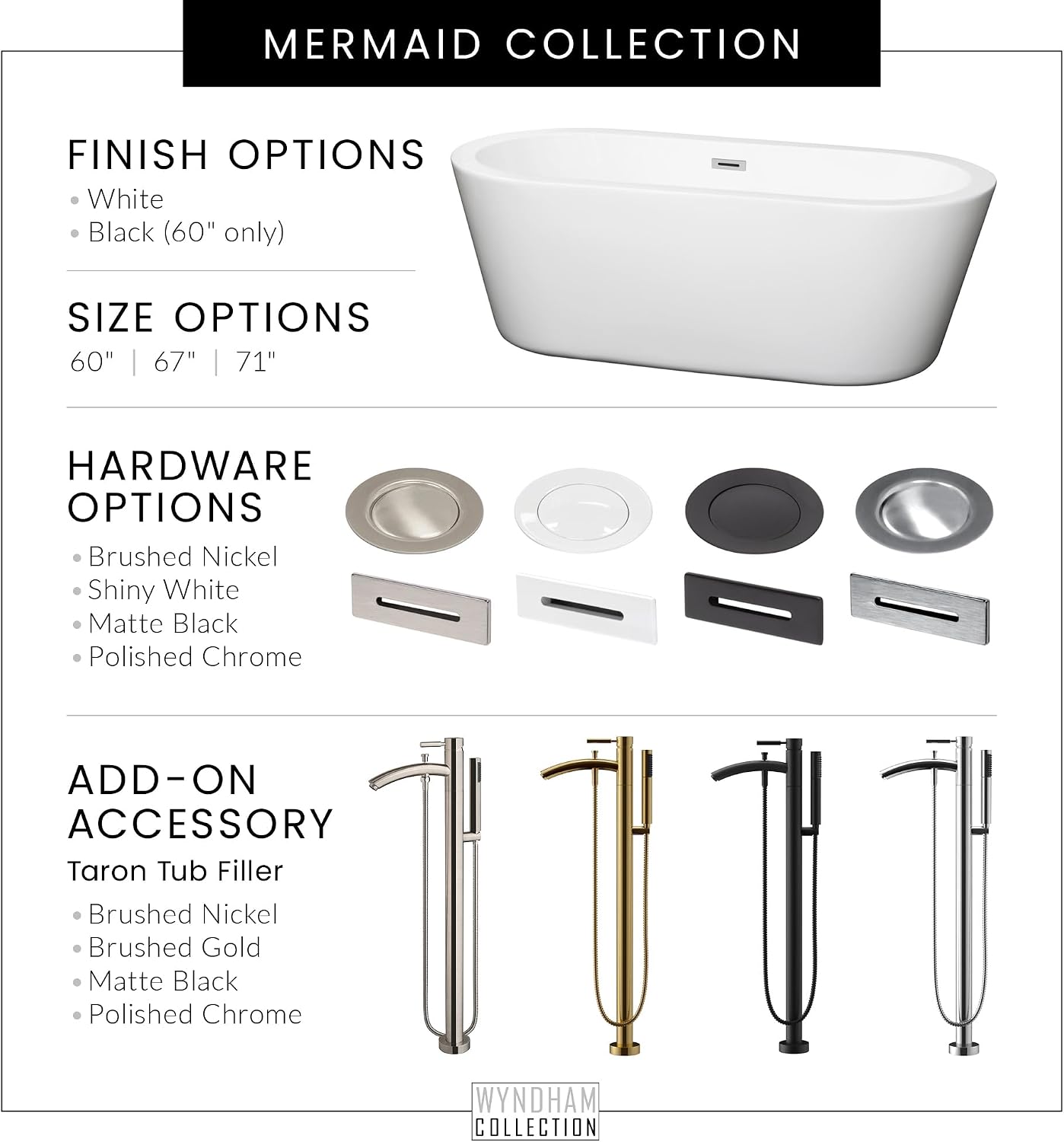 Mermaid 67 inch Freestanding Bathtub in White with Polished Chrome Drain and Overflow Trim