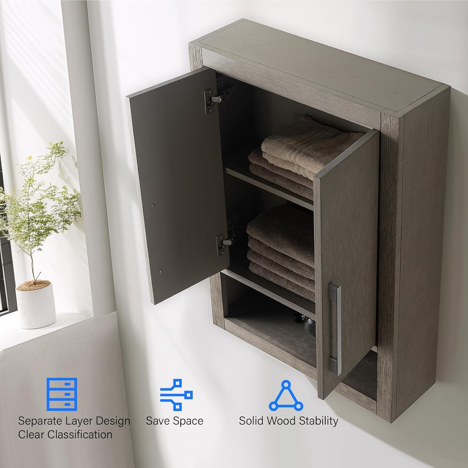 Vanity Art 24' Bathroom Vanity with Storage Cabinet & Shelves, Storage Cabinet with Soft-Closing Doors,VA90-TC-DG-BN1