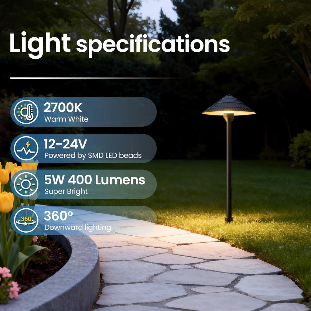 ZZXX All-in-One Low Voltage Landscape Lighting Kit 8-Pathway Lights with 96W Transformer, 5W Dusk to Dawn Outdoor Lighting, IP66 Waterproof LED Landscape Lights, Outdoor Lights 2700K for Yard Patio