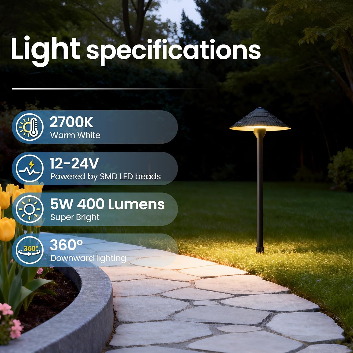 ZZXX All-in-One Low Voltage Landscape Lighting Kit 8-Pathway Lights with 96W Transformer, 5W Dusk to Dawn Outdoor Lighting, IP66 Waterproof LED Landscape Lights, Outdoor Lights 2700K for Yard Patio