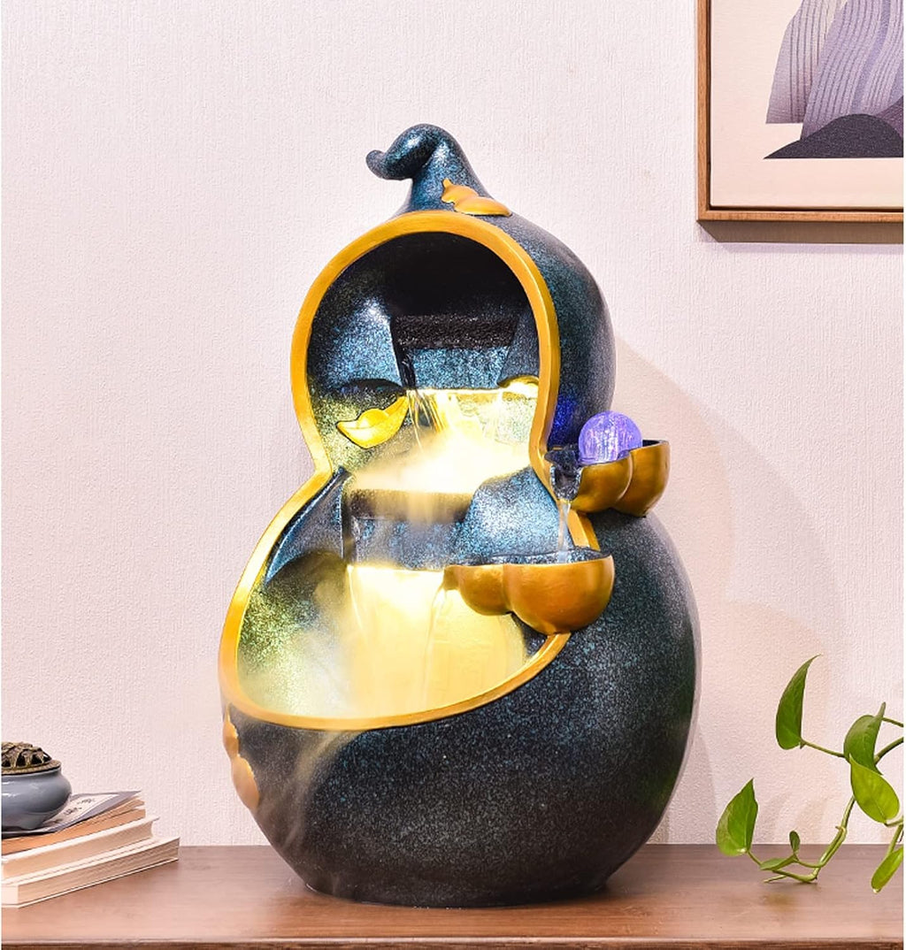 Desktop Fountain Resin Indoor Tabletop Fountain with Gourd Shape and Natural Flowing Water, Fountains for Home Office Living Room Desktop Decoration