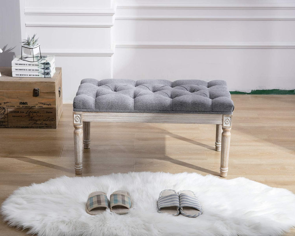 Kmax Tufted Entryway Bench, Upholstered Rustic Ottoman Bench, 31.5' x 15.75' x 15.7' Gray
