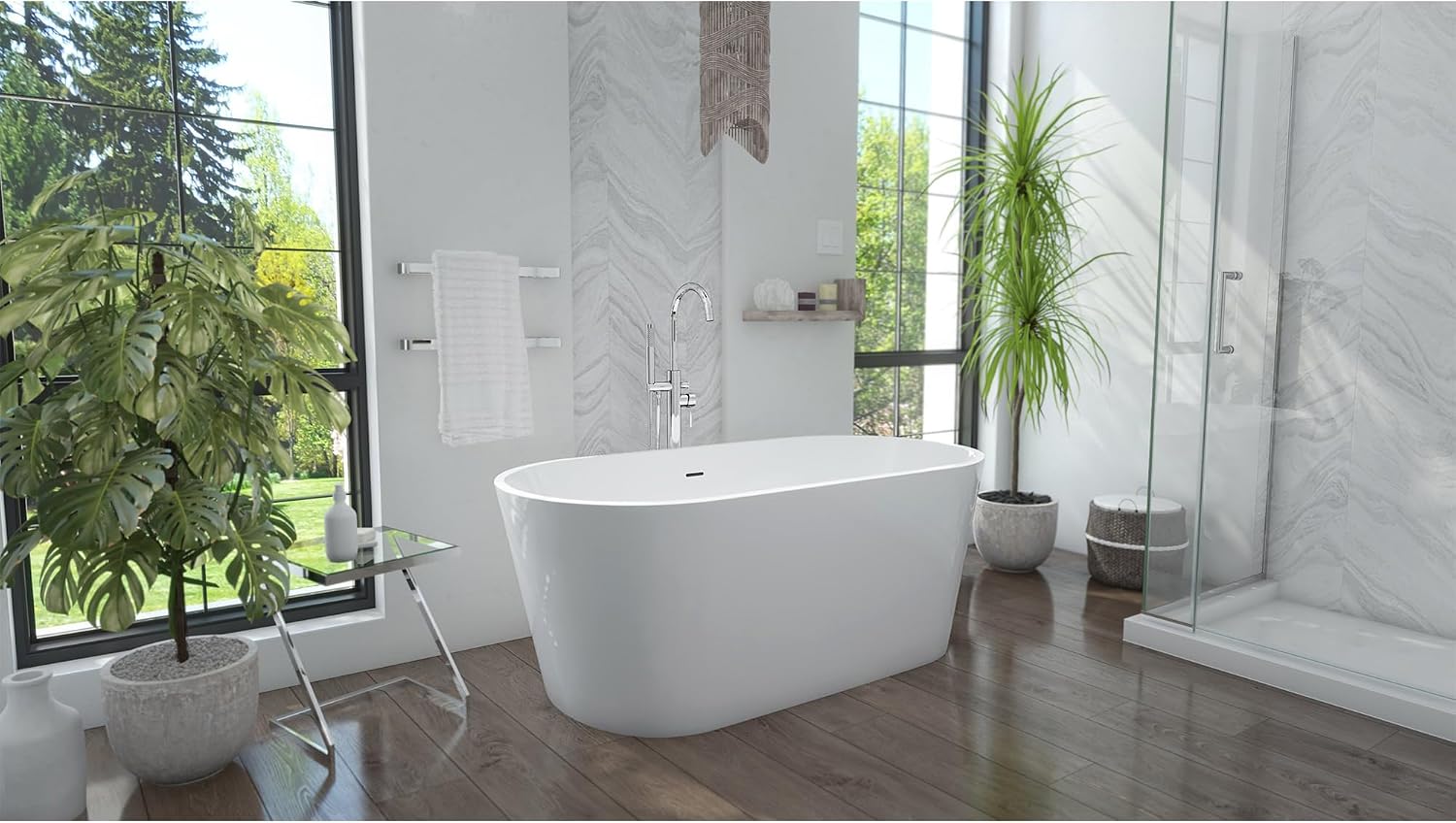 DreamLine Enigma 63 inch L x 29 1/2 inch W x 22 7/8 inch H Freestanding Acrylic Bathtub with Chrome Drain