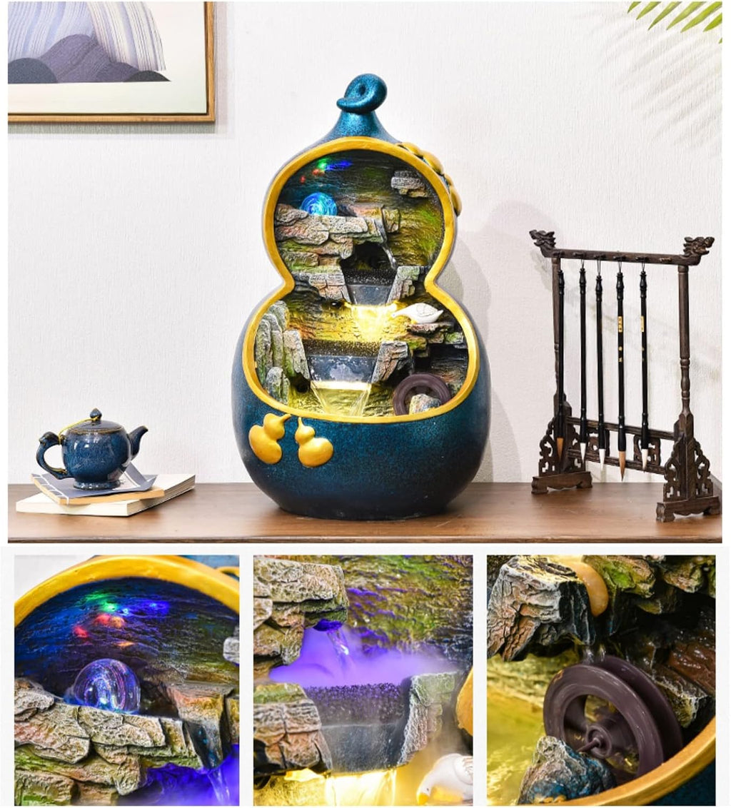 Desktop Fountain Indoor Resin Tabletop Fountain Gourd Flowing Water Decoration Feature Living Room Desktop Housewarming Opening Home Office Desk