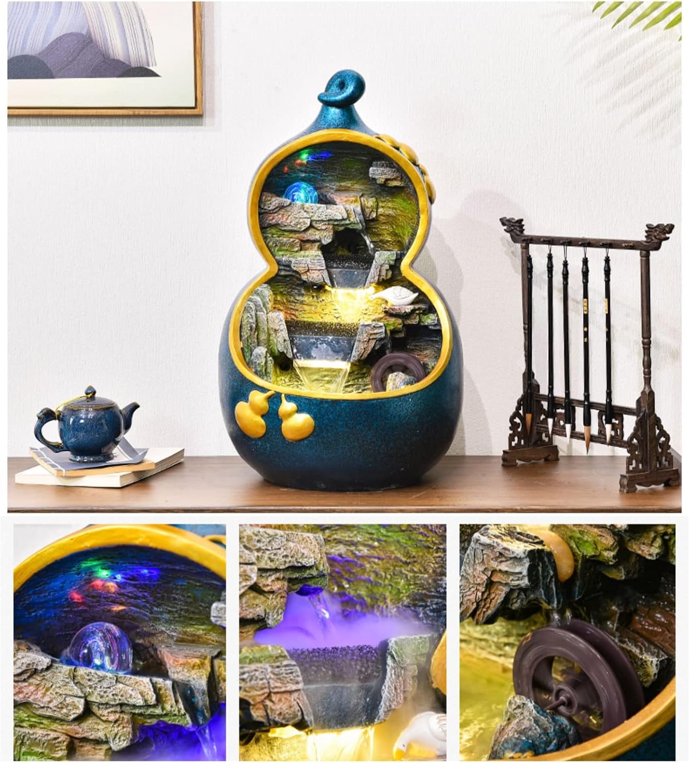 Desktop Fountain Indoor Resin Tabletop Fountain Gourd Flowing Water Decoration Feature Living Room Desktop Housewarming Opening Home Office Desk