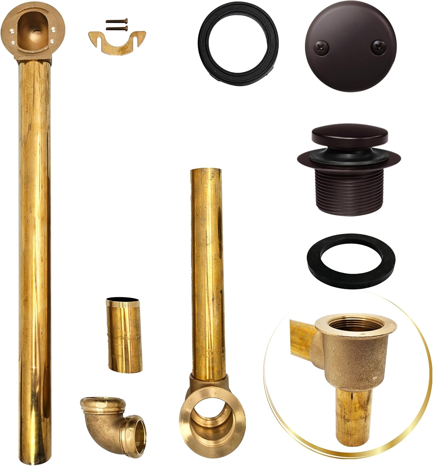 Westbrass 7931817-DC-12 22' Direct Connect 17 Gauge Brass Waste and Overflow with Tip-Toe Drain Trim, Oil Rubbed Bronze