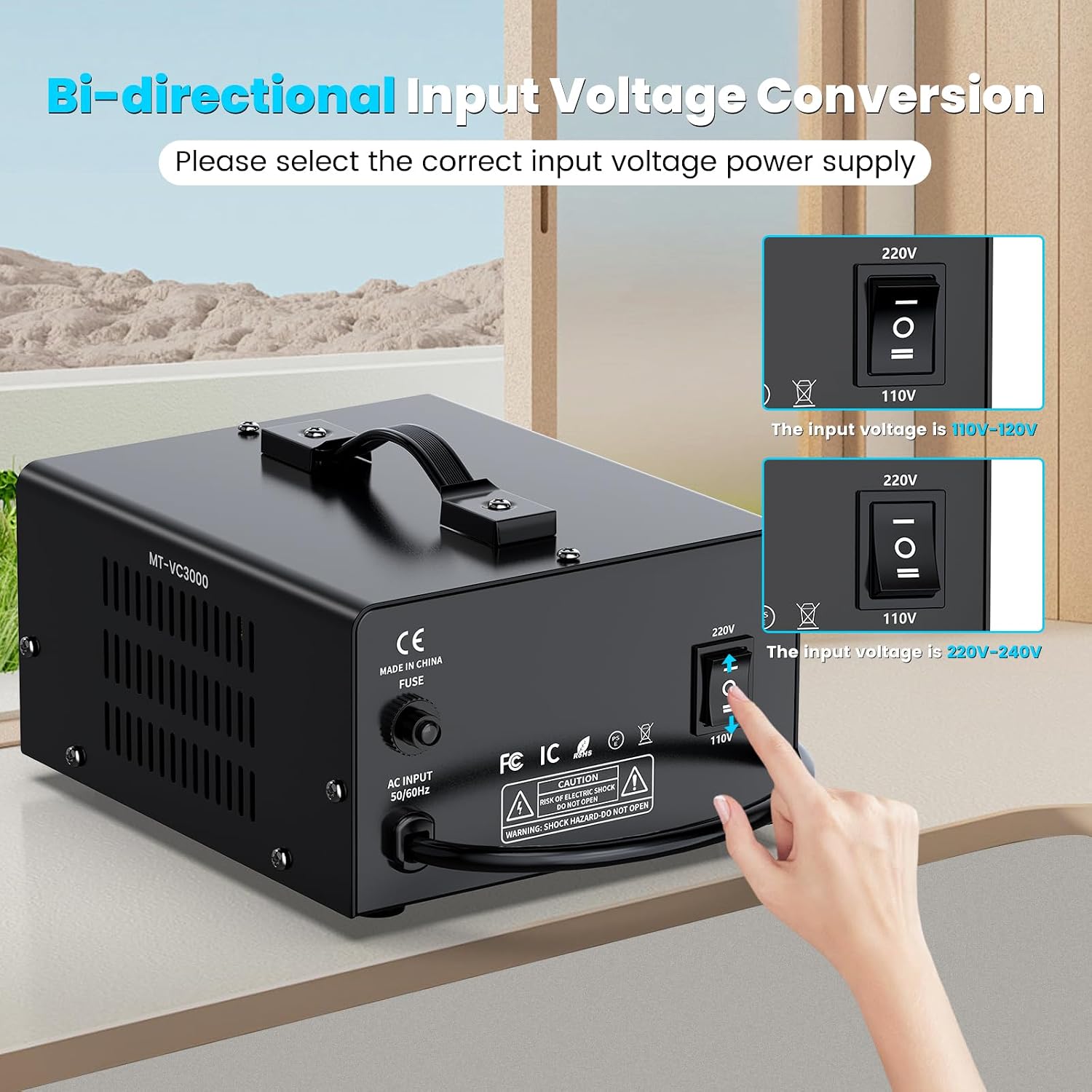 3000W Voltage Converter Transformer(110V to 220V or 220V to 110V) Step Up/Down Converter 110/120 Volt - 220/240 Volt w/US Power Cord,Circuit Breaker Protection, LCD Screen Display